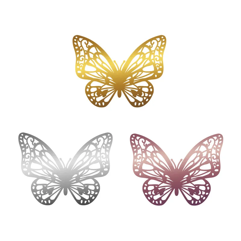 12pcs Metal Texture Gold Artificial Butterfly Cake Topper Cake Decoration  Simulation Butterflies Wedding Crafts Party Decoration