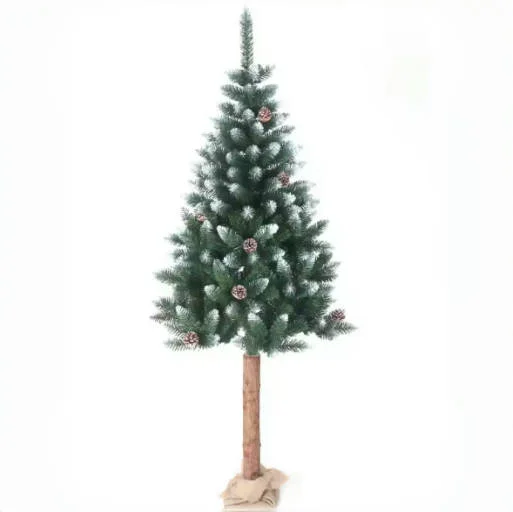 Green PVC Tree with Wooden Trunk  Artificial Christmas Tree with Red Berry and Pine Cone Decoration Customizable Size