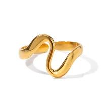 Geometric 18K gold Plated women ring adjustable size irregular shape