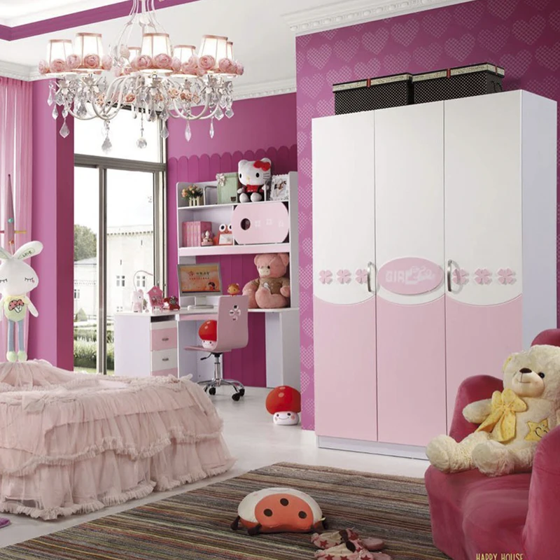 モダンピンクプリンセスベッドキッズ家具ベッドルームセットワード