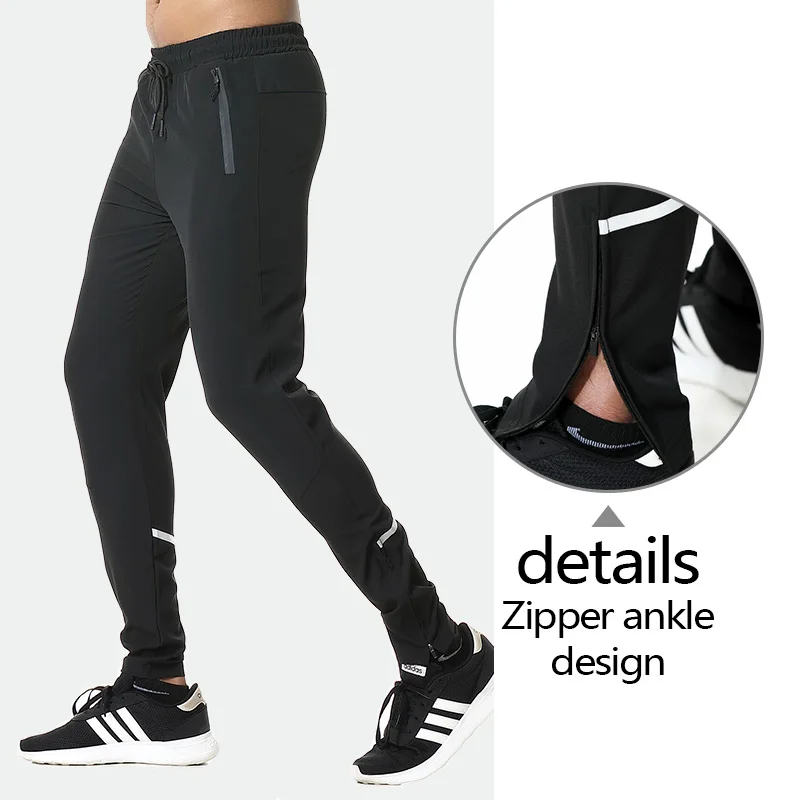 Men Running Track Pants With Side Zipper and Back Reflective Strip Mesh  Fabric Breathable Jogger Pants