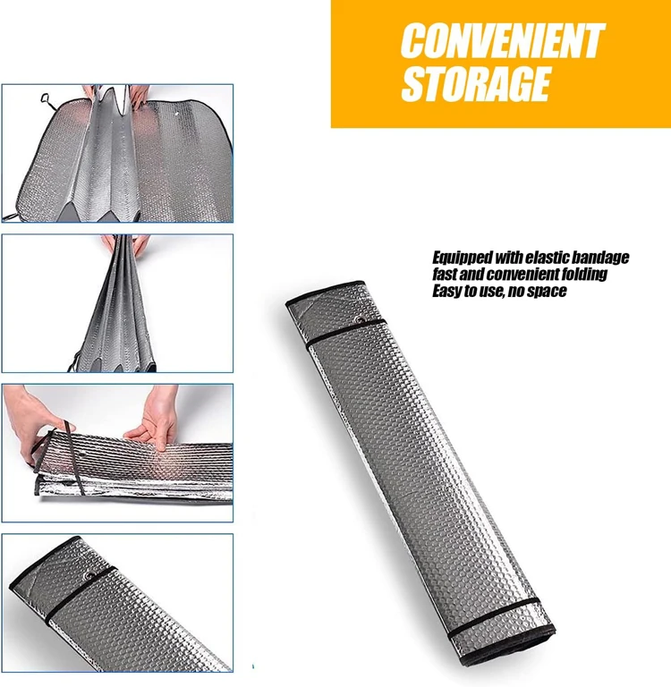 Reflective Car Sun Protector Accordion Fold Windshield Sun Shade - Silver Reflective Sunshade For Most Cars, 51x24 Inches Side In Or Out - Foto 7
