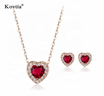Wholesale Women Fashion Heart Necklace Earring Jewelry Sets Crystal Indian Wedding Bridal Jewelry Set