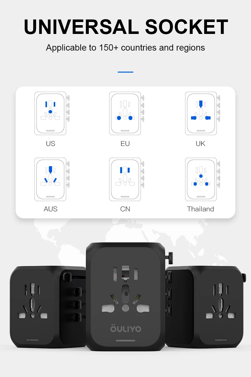World Travel Adaptor Usb Plug Type C Quick Charger Pd Smart Usb Charger
