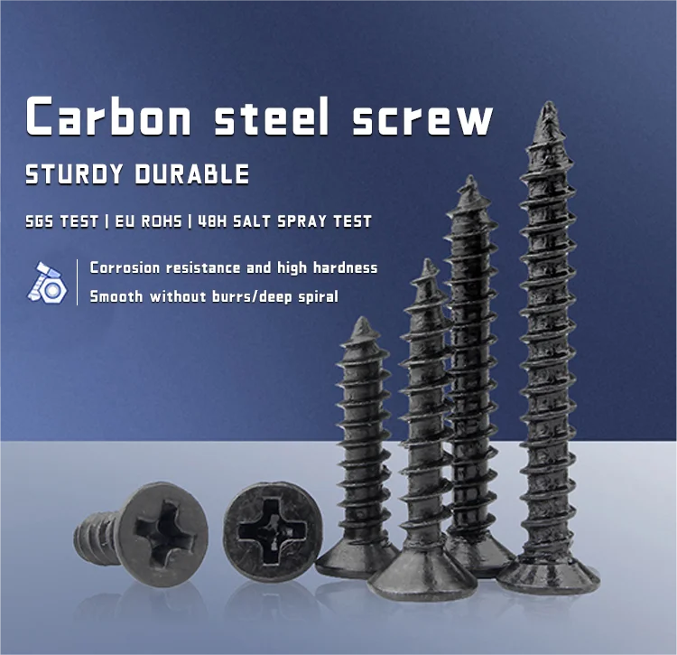 Direct deal carbon steel Cross flat head self tapping screw Black ISO 4mm Black Screws for Wood Box details