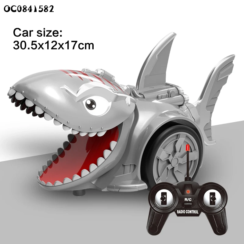 Kids 5CH Rotation Mist Spray Remote Control Shark Smoking Rc Car Toy With Light