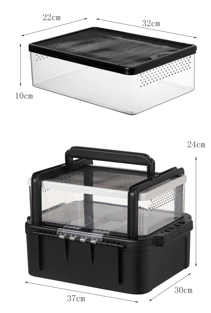 Clear Terrarium Box Breathable Portable Reptile Breeder Boxes With Handle