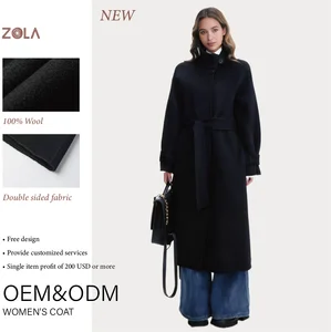 Elegant Casual Long Wool Coat for Women with Eco-Friendly Button Decor and Belt Closure Winter Outerwear for Keeping Warm