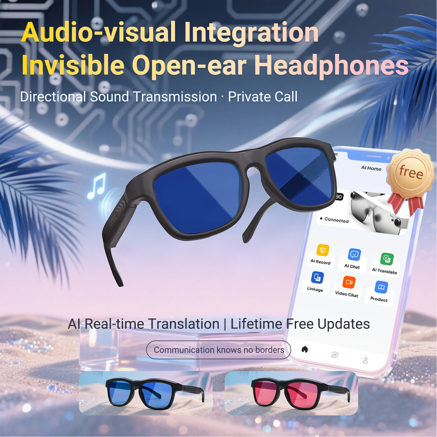 GV90 AI Translation Music Smart Glasses Portable Touch  display picture 2
