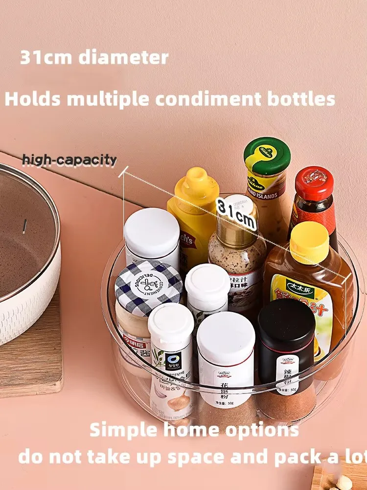 Transparent Plastic Revolving Spice Rack with Countertop Makeup Storage Jars Rotating Spice Bottle Organizer Storage Bins Boxes details