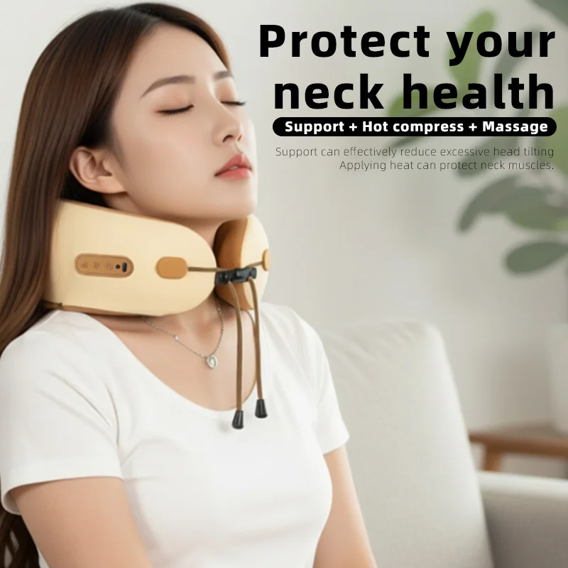 Oreiller de massage ergonomique en forme de U pour le cou avec chaleur