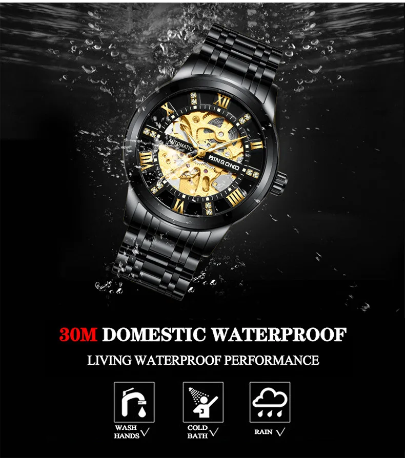 Binbond B6020 6020 Men's Automatic Watches Casual Fashion Original Chronograph Waterproof Stainless Steel Luminous Wristwatch