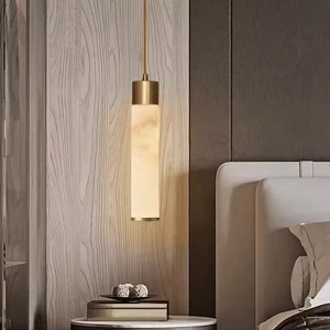 Minimalist Hanging Alabaster Pendant Light bar Restaurant Bedroom Marble Long Strip Chandelier