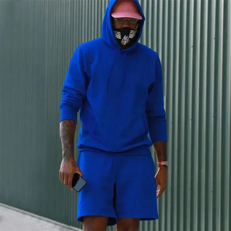 Survêtement d'été personnalisé solide, ensemble 2 pièces à capuche, tenue Fiess, Shorts décontracté és pour hommes, ensembles de jogging de gymnastique, Set651_voghion.com