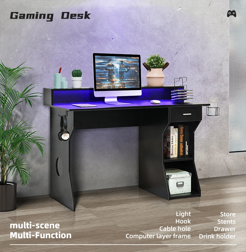 Home Office Led Lights Pc Table Gaming Computer Table Pc L Shape Gaming