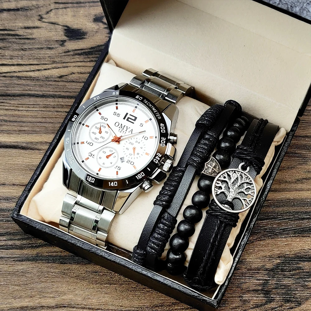 Amazon.com: Avaner Men's Bracelet Watch Set, 4 Pcs Wrist Watch Bracelet Set,  Military Nylon Strap Quartz Watch Black Leather Bracelets Set for Men :  Clothing, Shoes & Jewelry