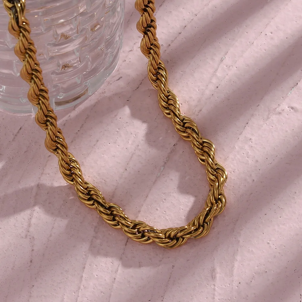 Drop Ship Chunky Twisted Rope Chain Necklace 18K Gold Plated Stainless Steel Choker Necklace Jewelry Making Supplies
