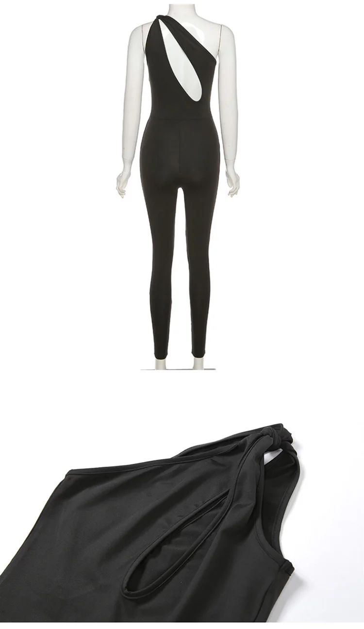 2021 Manufacturer hot selling item sexy one shoulder hollow out solid bodycon jumpsuit