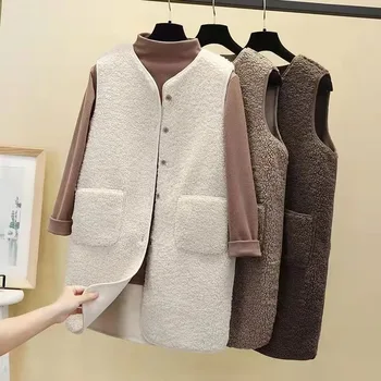 Wholesale Autumn Winter New Design Korean Style Vest Coat Women Slim-Fit Pocket Waistcoat Mid-Length Vest Cardigan for Women