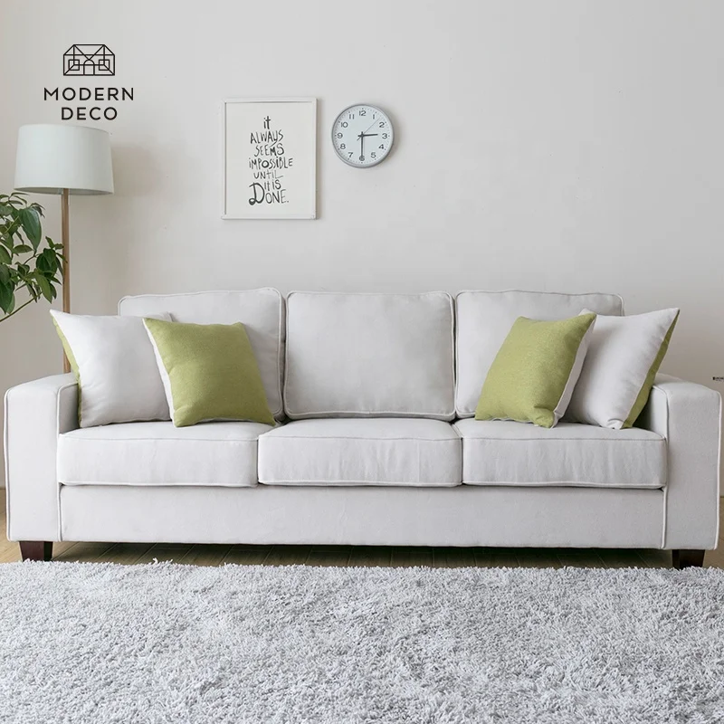 Ghế Sofa 3 Chỗ Ngồi Bọc Vải Màu Be 2021 Canap Sala Muebles Khung Gỗ Phong Cách Mid-century