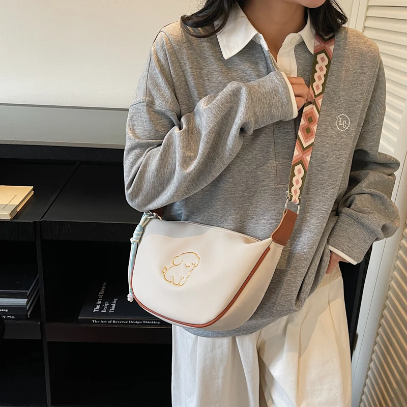 Yellow Genuine Leather Crossbody Bag for Women Cute Puppy Print, Stylish Shoulder Purse