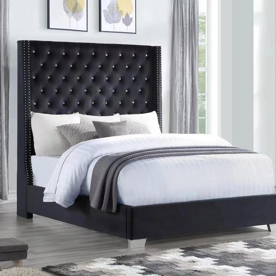 Nordic Design With Crystal Button Tufted High Headboard Bed Adjustable Bed Frame King Size Bedroom Furniture Set