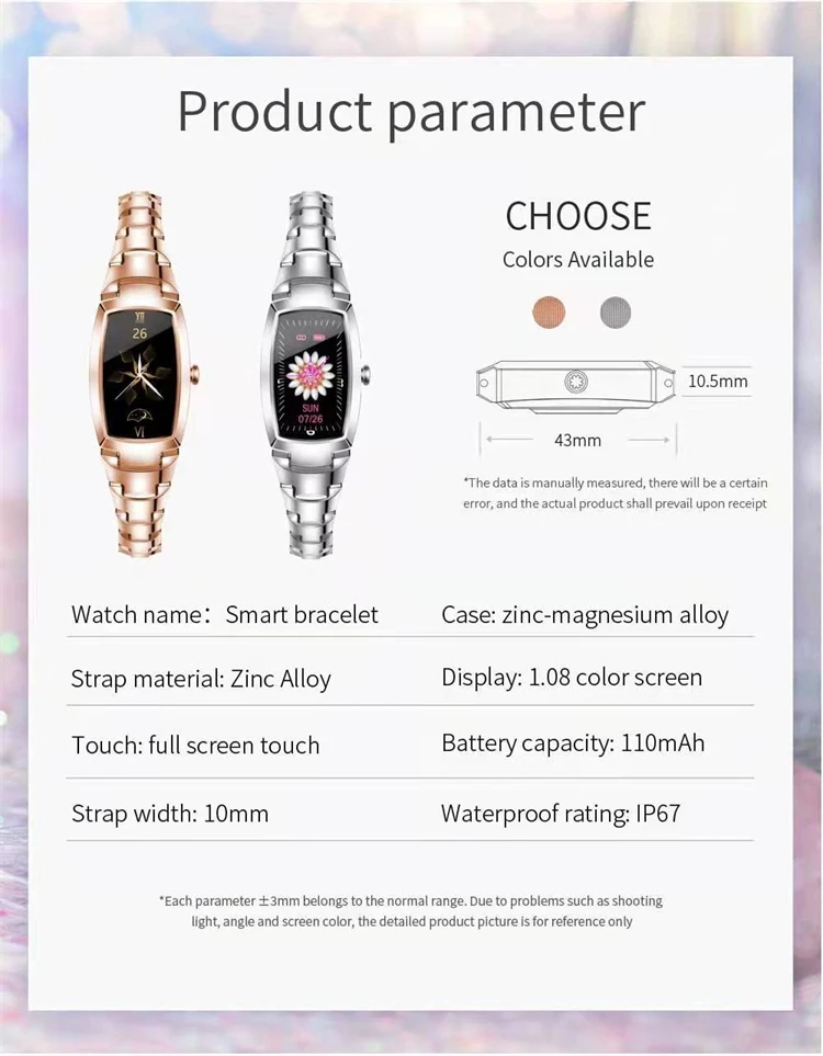 2021 New Launched Fashion ladies Bracelet Band H8 pro Smartwatch Women Heart Rate Blood Pressure Smart Watch H8 pro