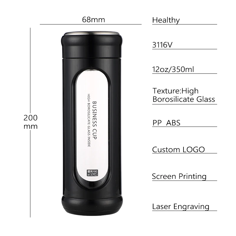 Бесшовная герметичная многоразовая мотивирующая сублимационная бутылка для воды из боросиликатного стекла с пользовательским