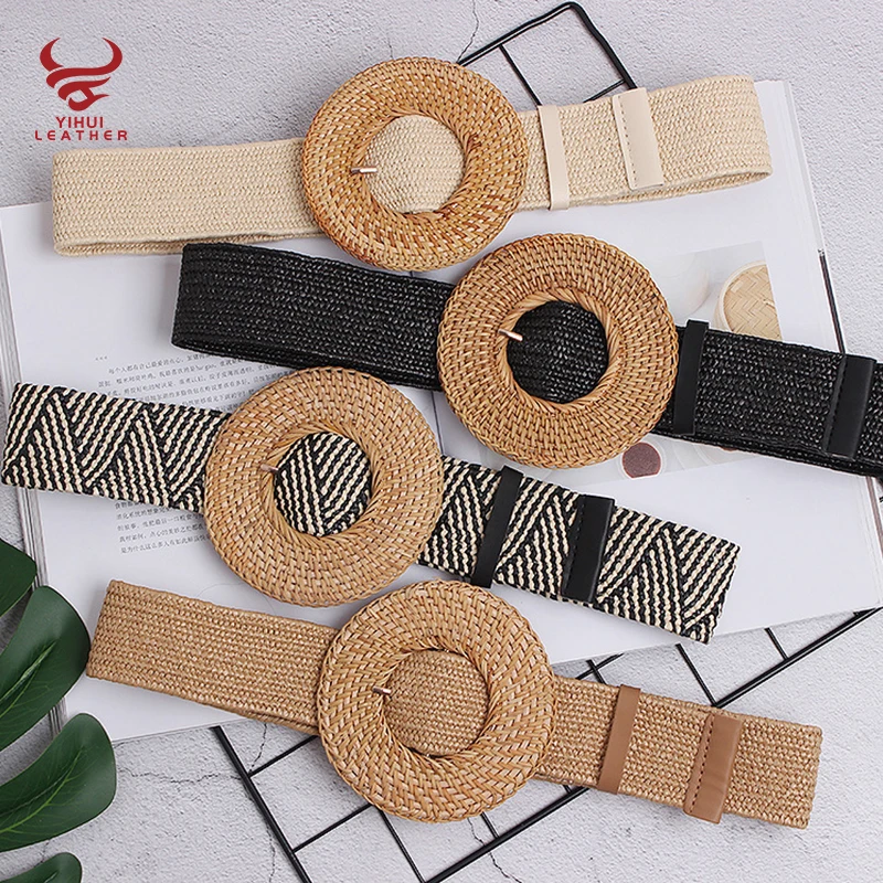 Wholesale Fashion Belts Female Rattan Buckles Woven Girls Big Belts ...