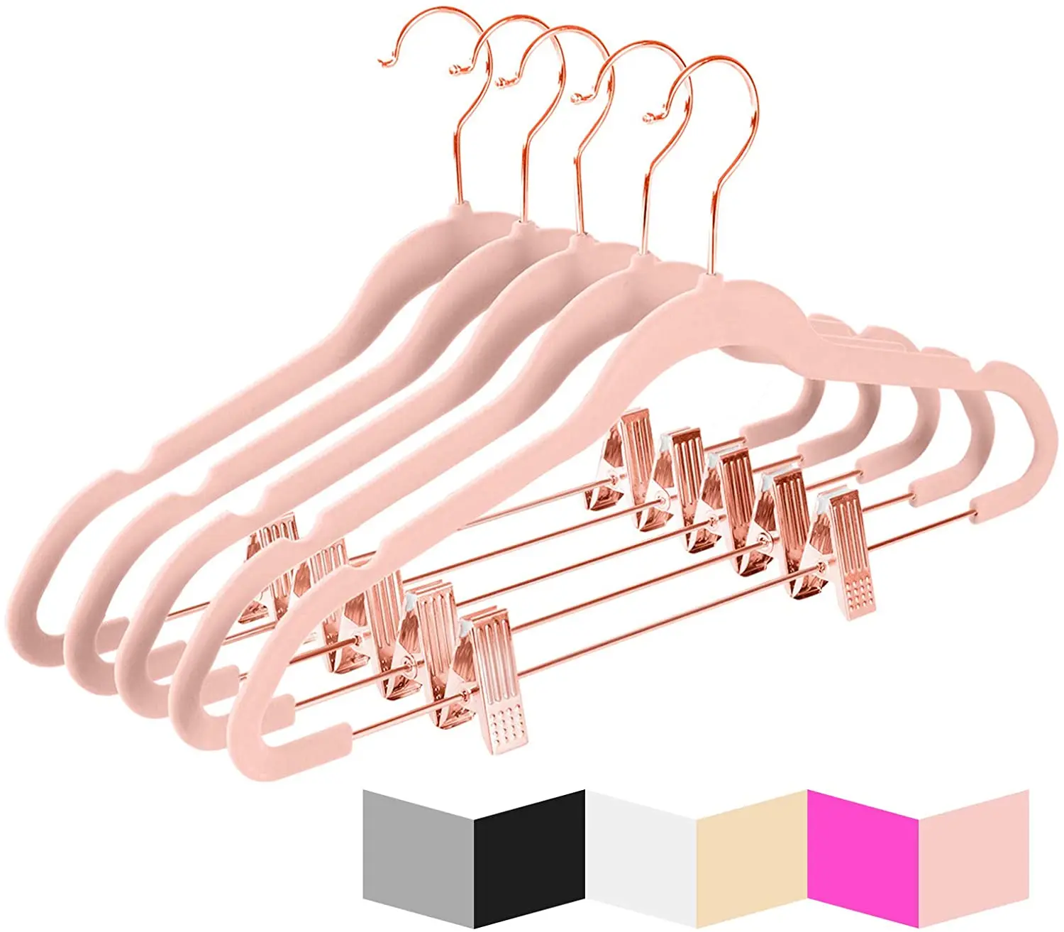 MIZGI Premium Velvet Pants Hangers with Clips (Pack of 20) Slim Skirt  Hangers- Non Slip Felt Outfit Dress Hangers Blush Pink - C