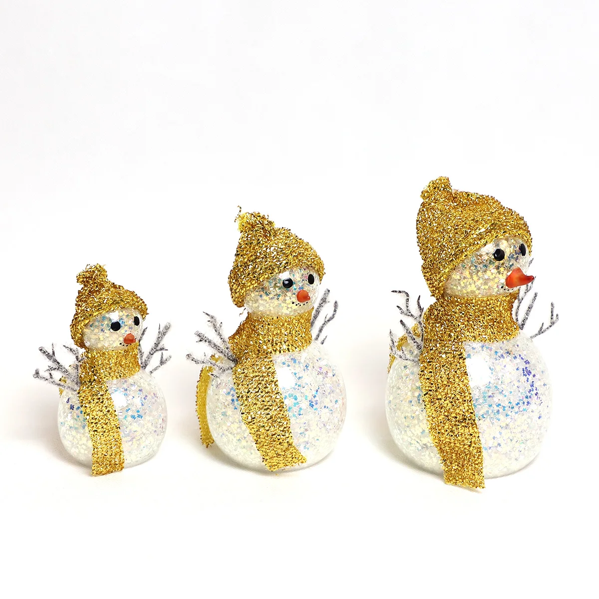 High quality factory directly sale battery operated shiny glitter glass snowman with led lights for home decor