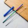 Étui bleu + Paille arc-en-ciel