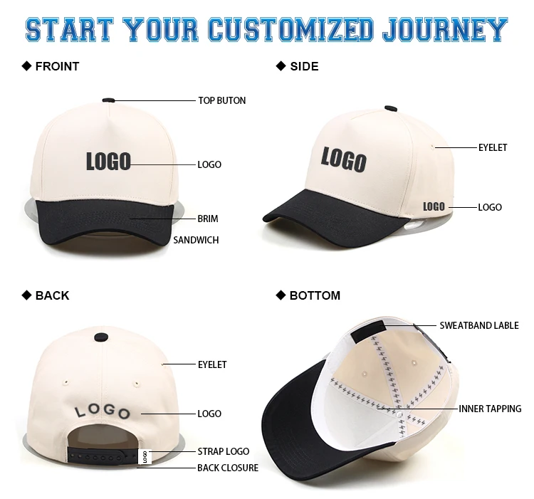 Running Sports Structure Cotton High Crown Style Custom 3D Embroidery Logo a Frame Two Tone  5 Panel Baseball Cap Hats for Men