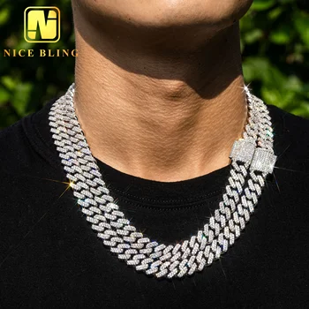 Hot selling Drop shipping Service 925 sterling silver hip hop 12.6mm iced out moissanite diamond cuban link chain