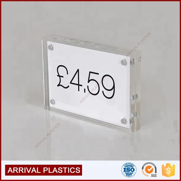 Custom Design Clear Countertop Square Magnet Acrylic Small Table Sign Holder Magnetic Sign Holder