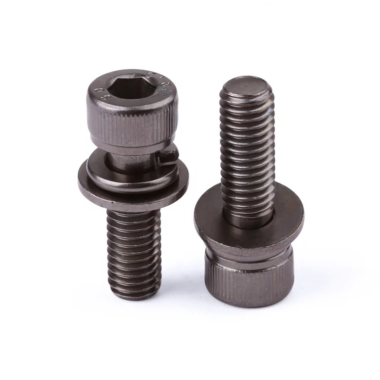 Factory custom 12.9 grade black nickel plated double washer hex socket head combination screws