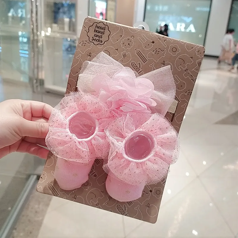 3 шт., хлопковые носки и повязки на голову для девочек 0-3 месяца