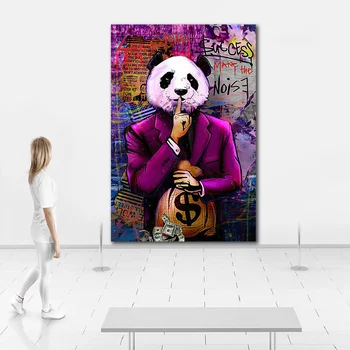 Print Pop Art Panda Money Bag Art with Custom Pop Graphics Large Format Wall Art Canvas Frameless painting Animal Poster Prints