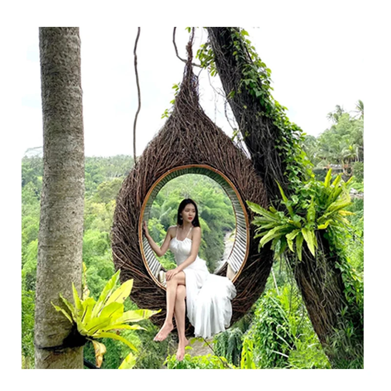 Island Outdoor Nest Handing Swing Tourism Photo Props Ins Style Rattan  Hanging Bird Nest Swing Chair for Beach Hotel Garden
