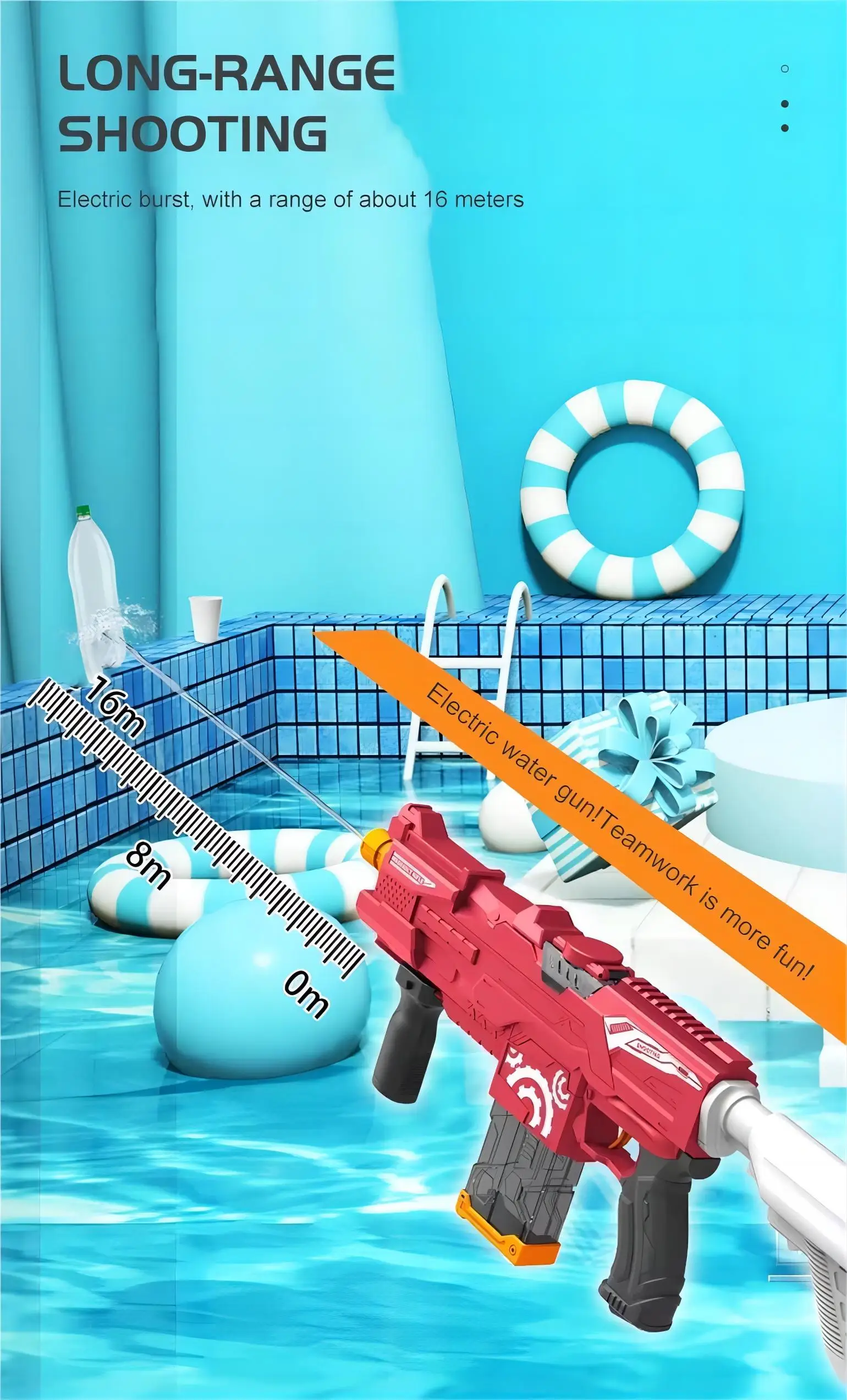 Electric Water Blaster For Summer Fun – Auto Water Gun For Kids & Adults, Up To 32ft Range, 400+ Shots, USB Rechargeable, Red