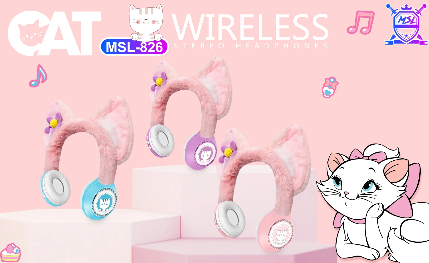 Écouteurs sans fil MSL-826 Nouveau casque Headworn Cartoon avec indicateur de batterie LED