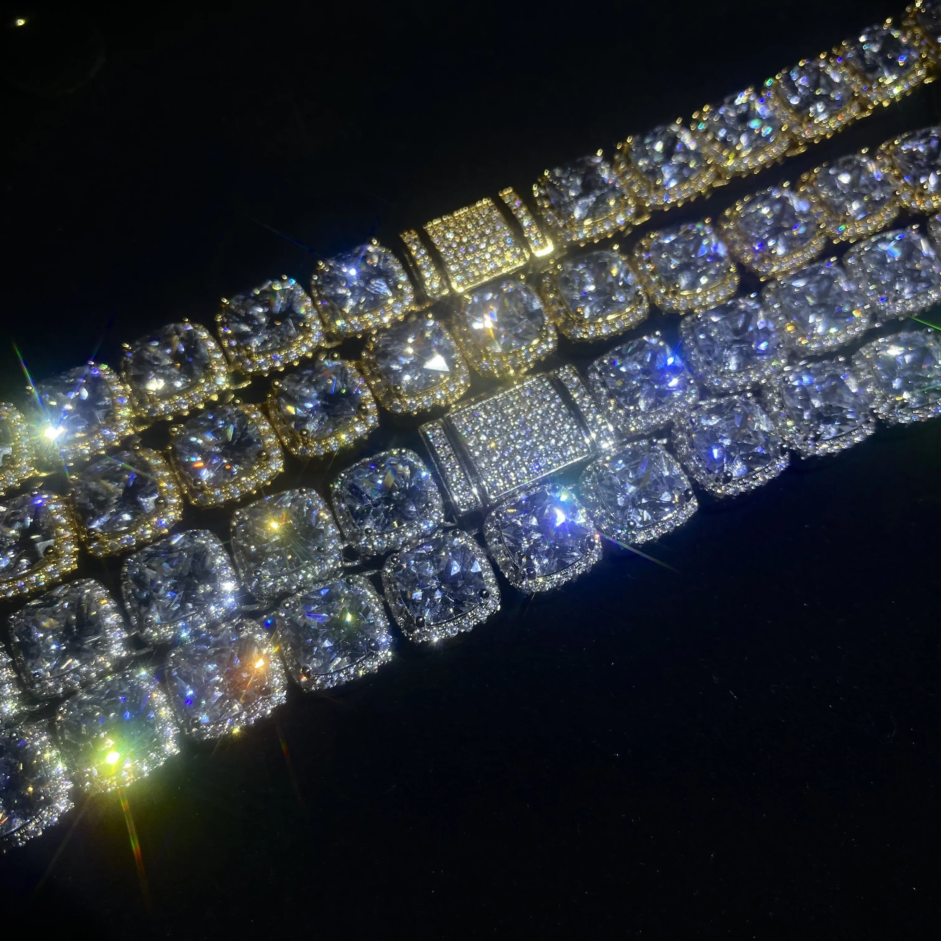 YSS jewelry 925 silver 10mm tennis chain gold plated square ladder necklace tennis chain 222092