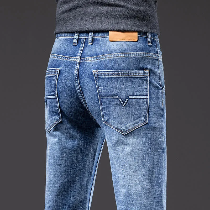 New Style Regular Fit Pants Business Casual Classic Style Fashion Denim Trousers Men's Mid Jeans Stretch