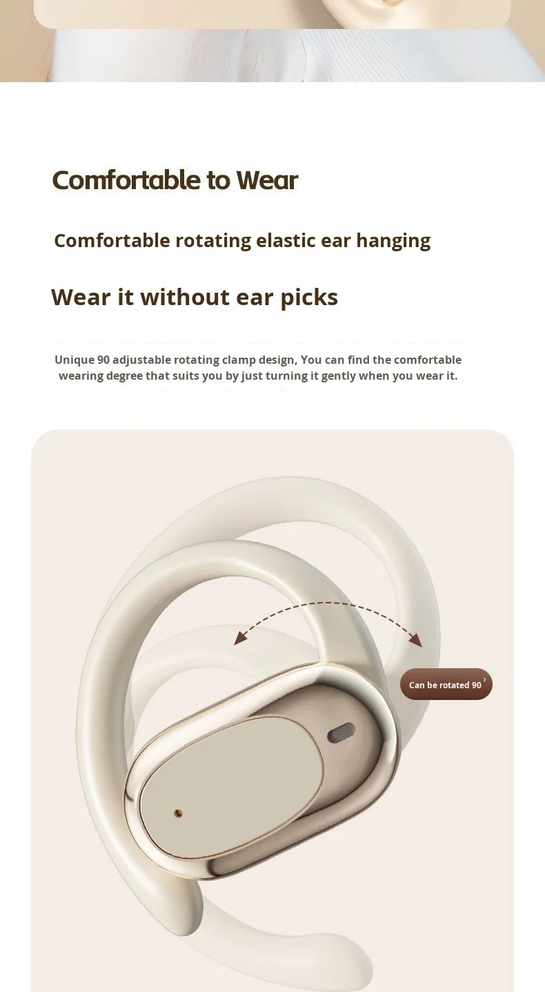 2025 New True Wireless Earphones 90° Rotating Ear Hook Sports Earbuds with ACS Space Audio and AI Noise Reduction Technology