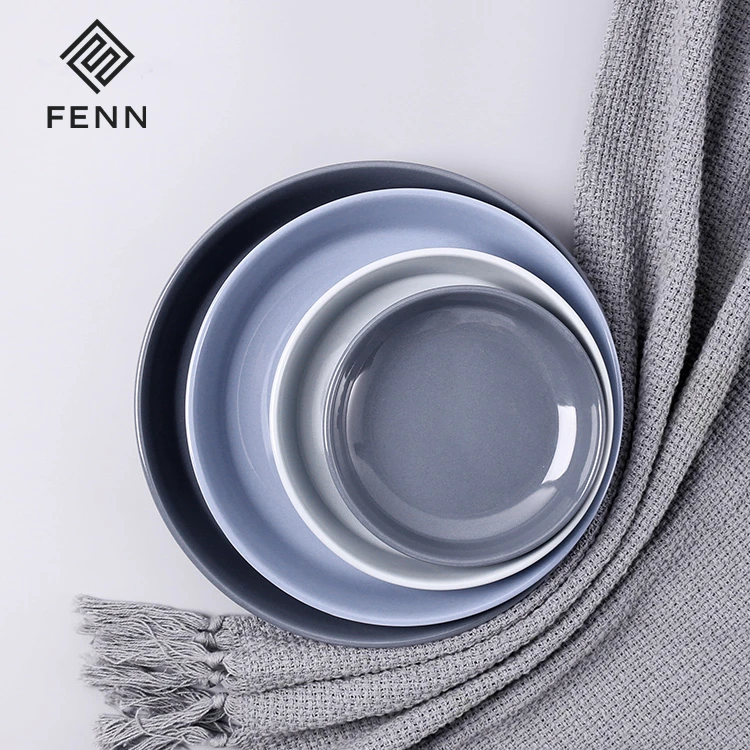 FENN Customized Factory Supplies MultiColor Glazed Nordic Plate / Ceramic Tableware Soup Plate Porcelain Deep Plate & Dish Set