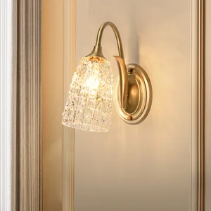 Gold Glass Brass Wall Sconce Bedroom American Retro Copper Wall Lamp Living Room Led for Corridor Lighting