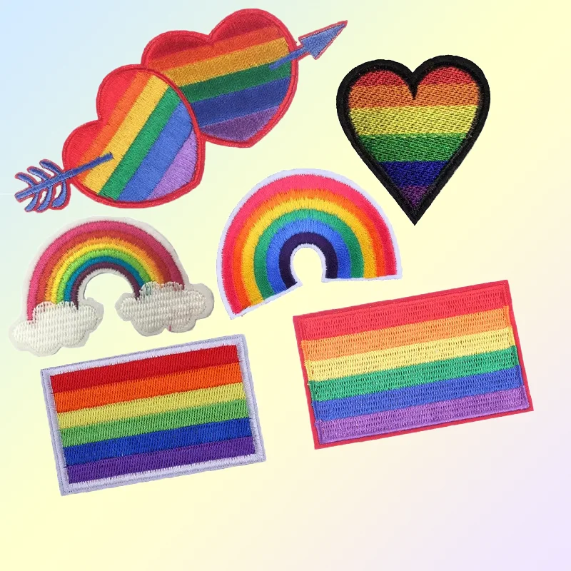 High Quality 3D Custom Embroidered LGBT Rainbow Patches Iron-On Applique for Pride Clothing
