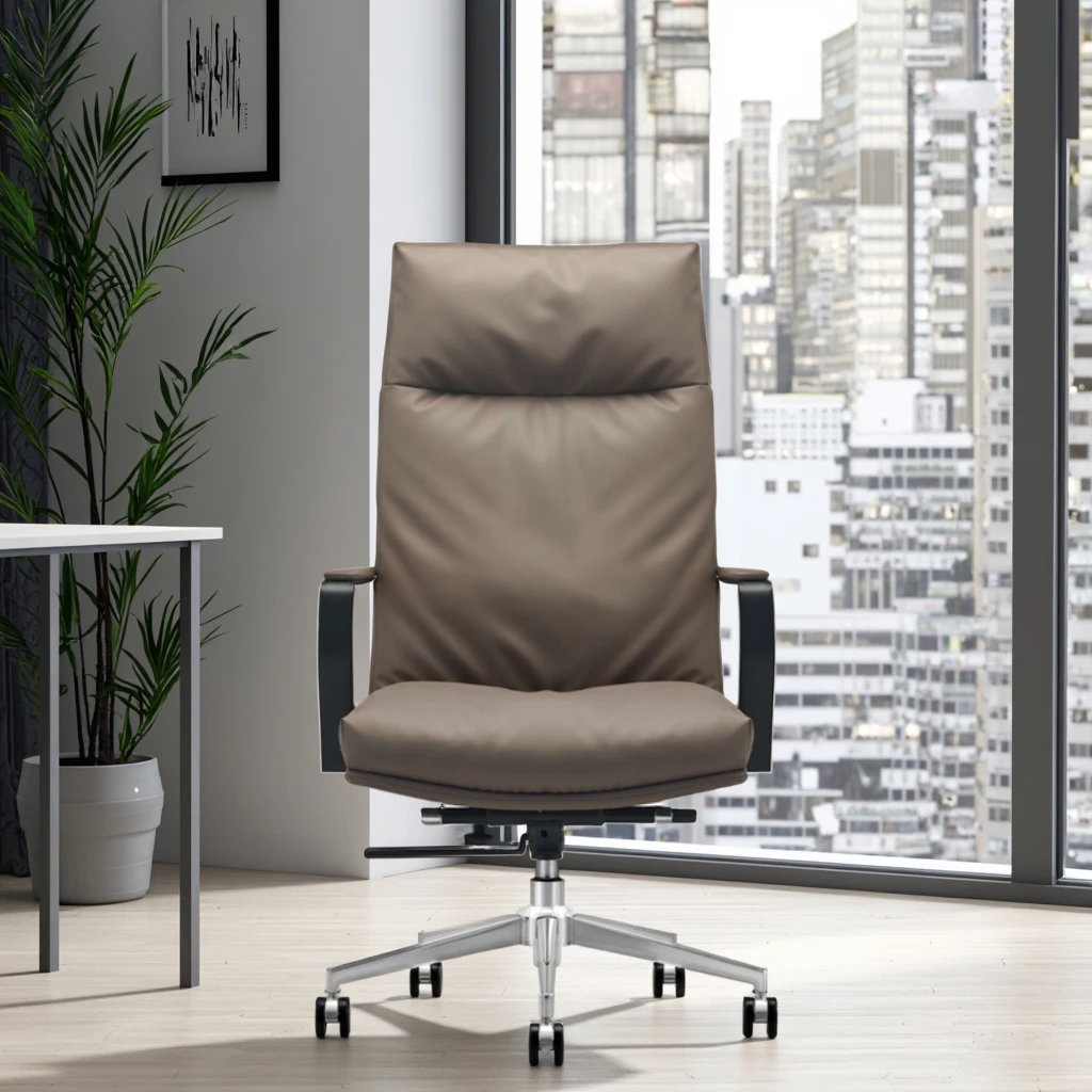 Heavy Duty Leather Executive Office Chair with Ergonomic Design Adjustable Height Aluminium Base 5