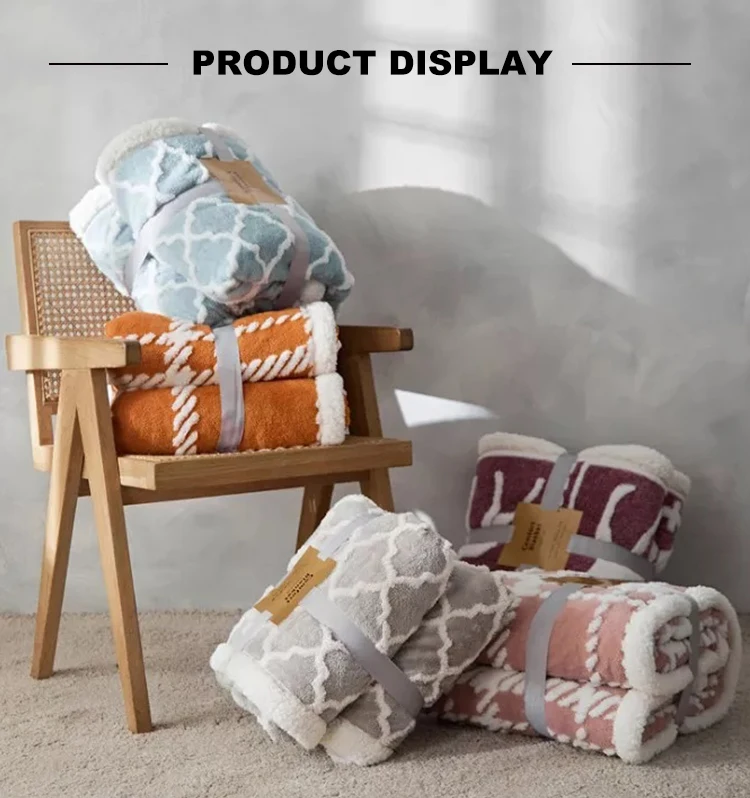 Double Layers Jacquard Sherpa Blankets Fleece Blanket Soft Warm Sherpa