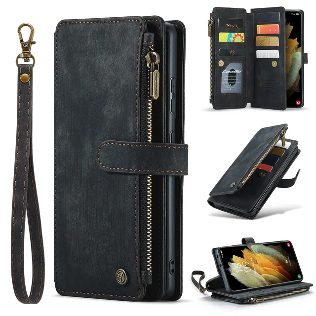 Multifunctional Protective Flip Wallet Case for Samsung S24 Ultra S22 S20 with Card Insertion Slot New Leather Phone Case Bag